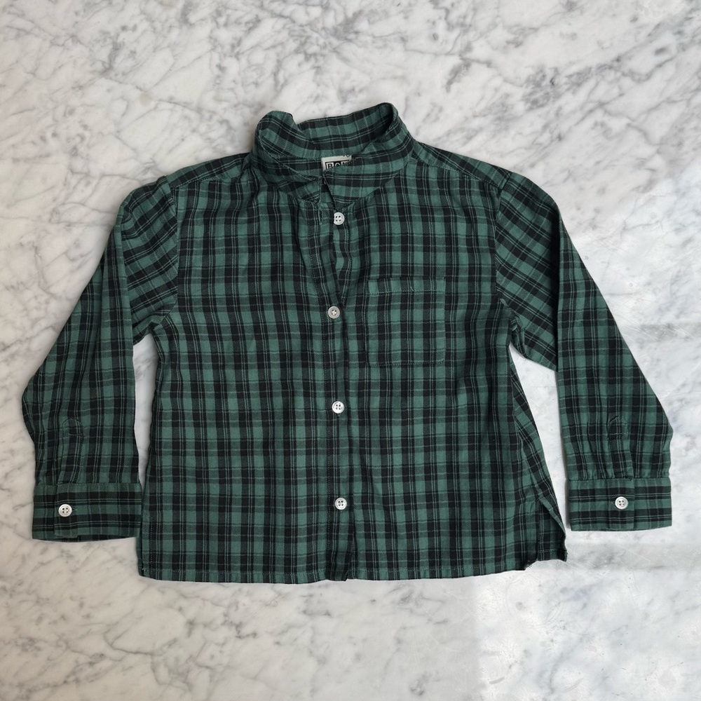 Bonton Green Plaid Kids Shirt